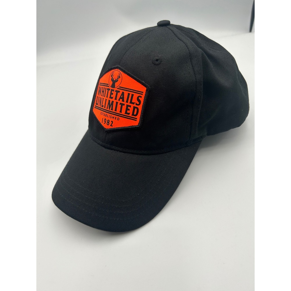 Whitetails Unlimited Black Baseball Cap Orange Patch Adjustable Hunting Hat